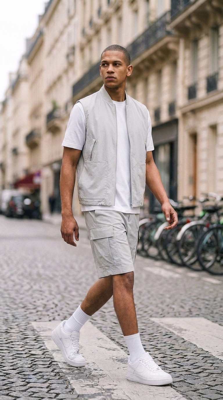 L'Ensemble Cargo Gris Perle ease — lifestyle rue de Paris, trois-quarts