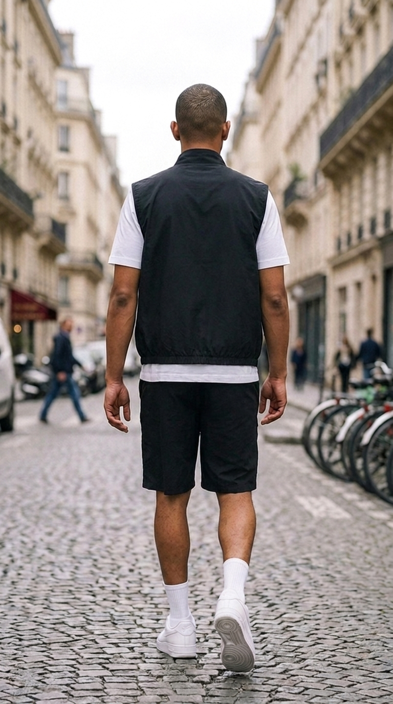 L'Ensemble Cargo Noir ease — lifestyle rue de Paris, dos