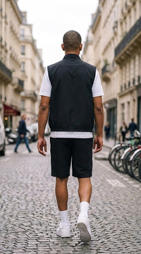 L'Ensemble Cargo Noir ease — lifestyle rue de Paris, dos